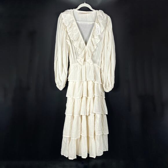 Jen's Pirate Booty Moon Maxi Dress White Ruffle Tiered Long Sleeve Sz XS - Picture 6 of 14